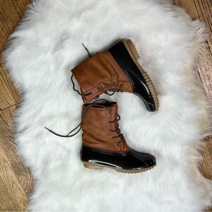 Brown and Black Lace-Up Winter Boots